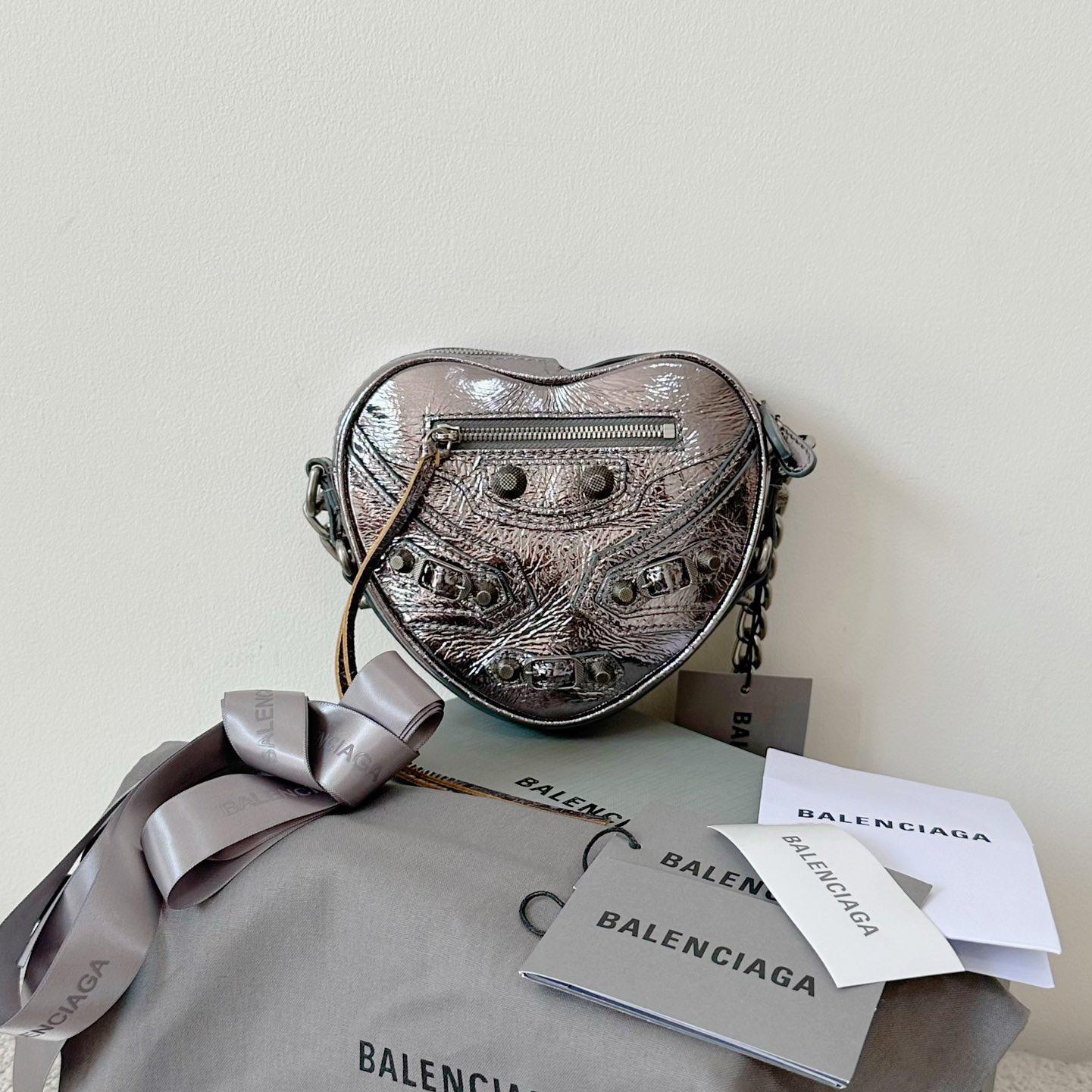 Balenciaga Le Cagole Heart Mini Bag Metallized In Silver (16-12.7-4.5cm) - DopestKickz