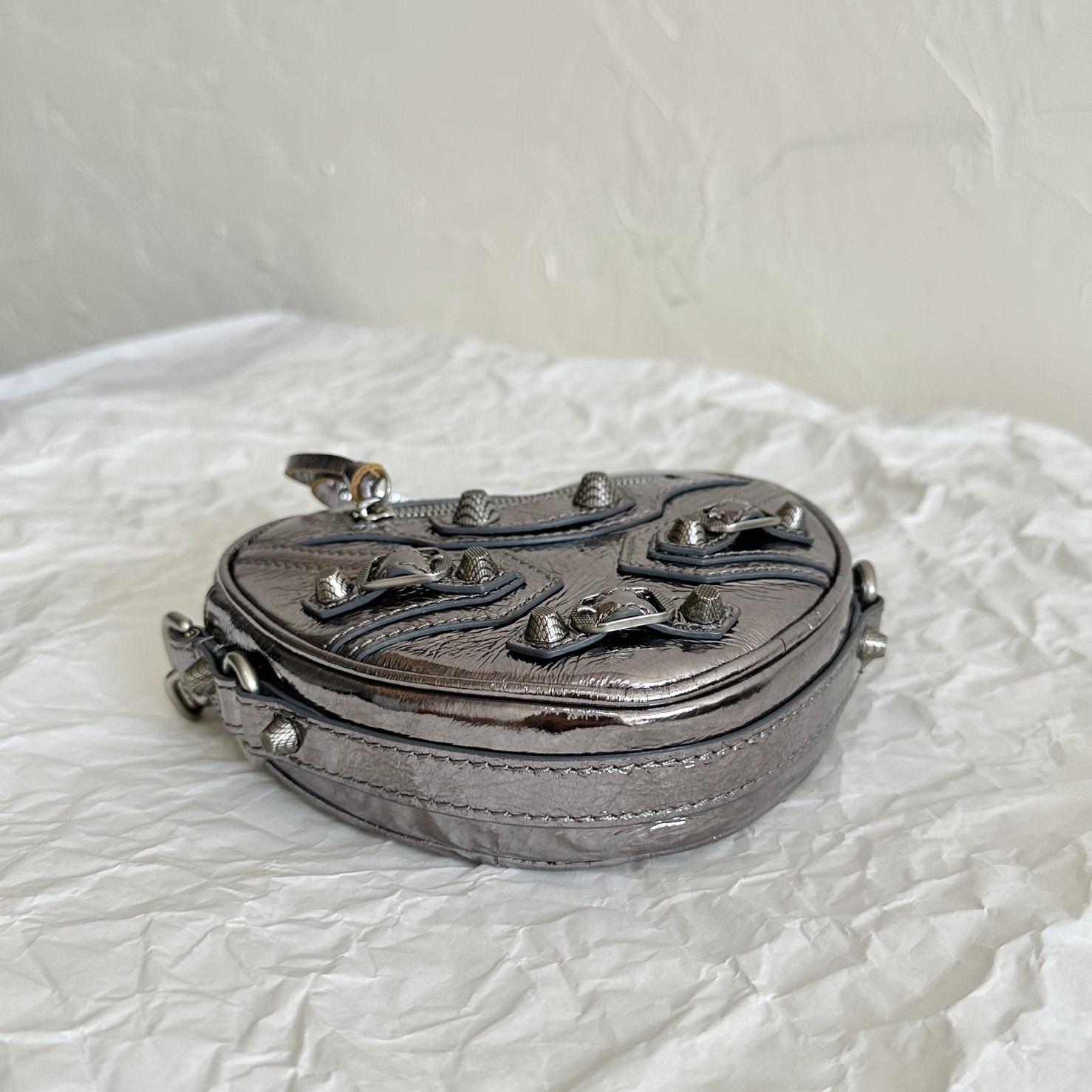 Balenciaga Le Cagole Heart Mini Bag Metallized In Silver (16-12.7-4.5cm) - DopestKickz
