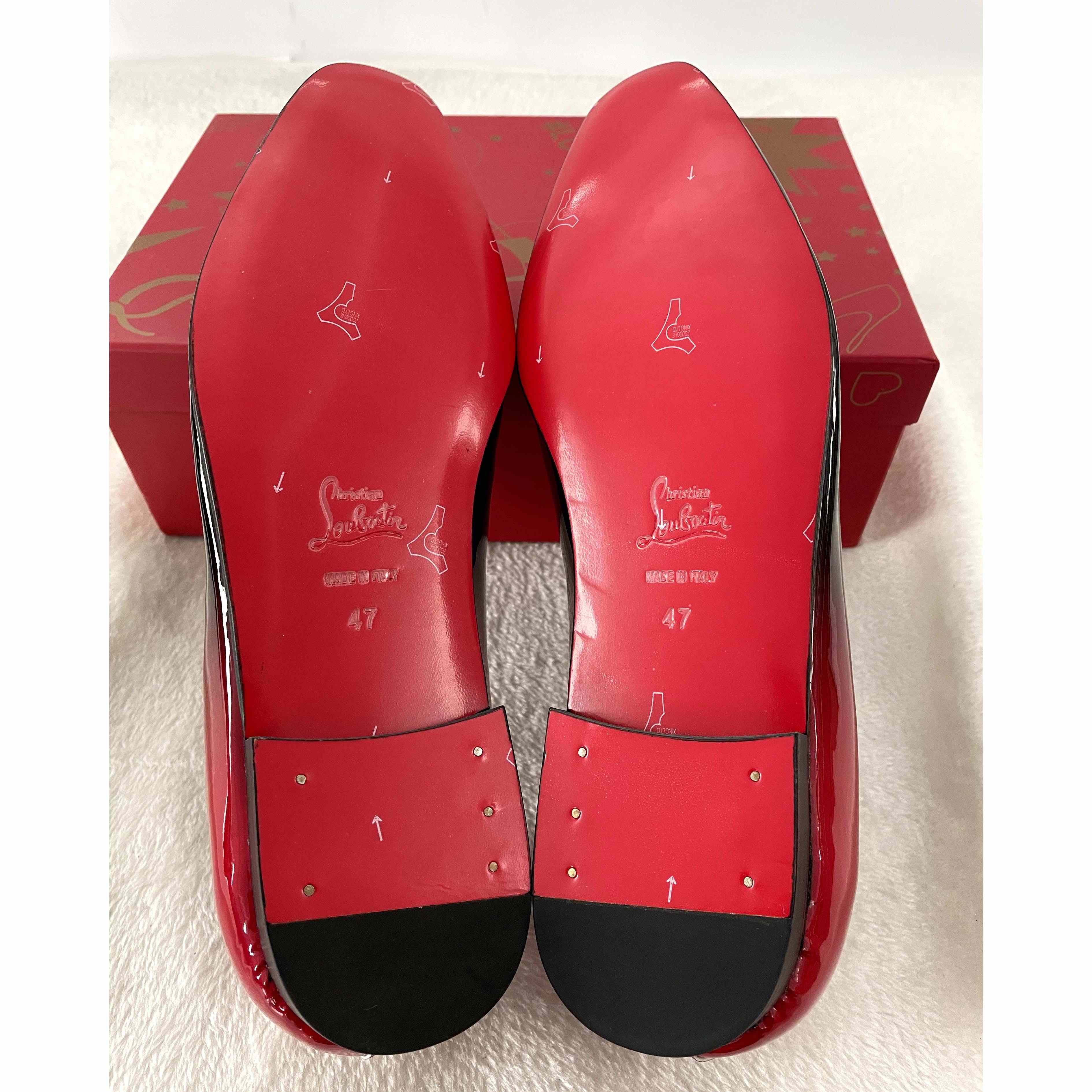 Christian Louboutin Black Red Patent leather Loafers Dress Shoes - DopestKickz