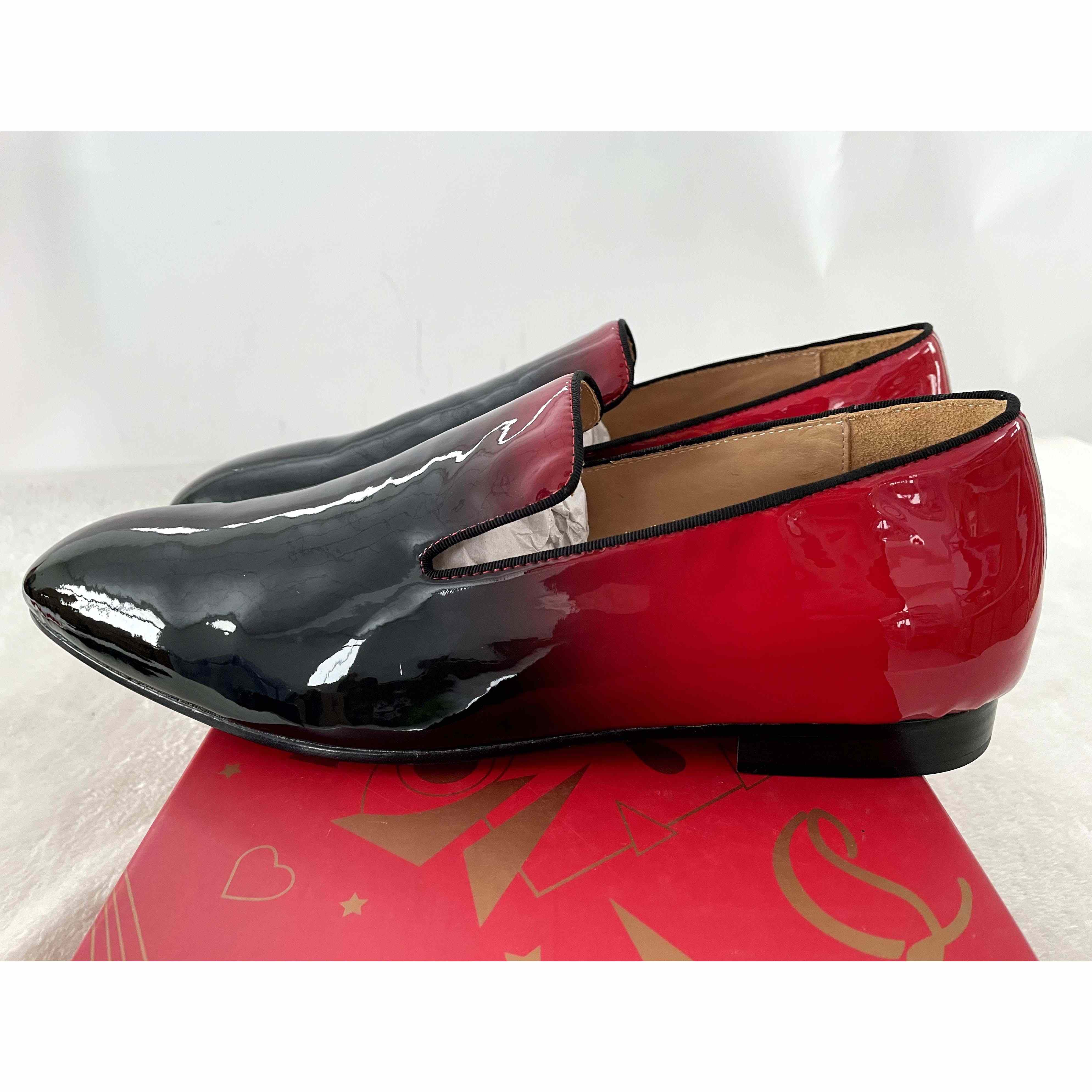 Christian Louboutin Black Red Patent leather Loafers Dress Shoes - DopestKickz