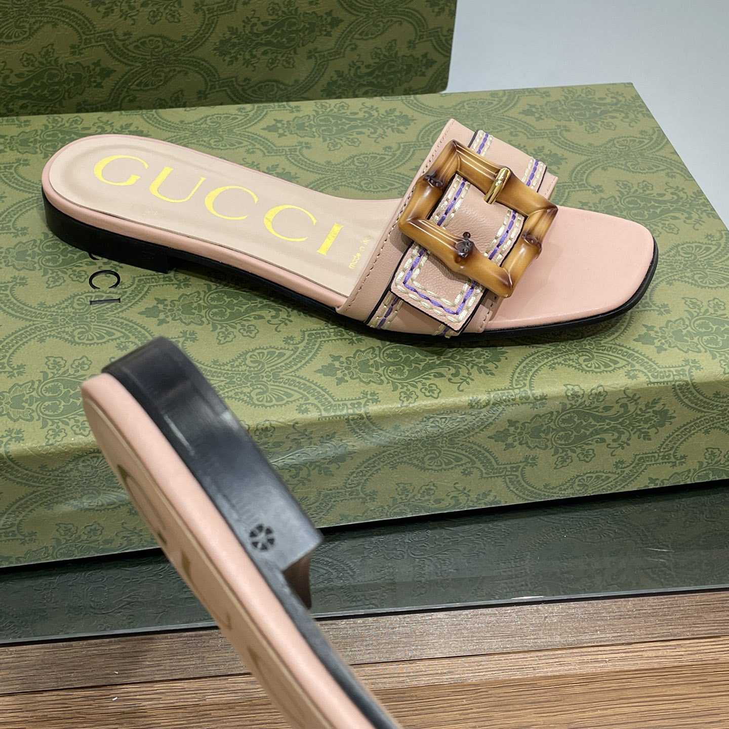 Gucci Women's Slide Sandal With Bamboo Buckle - DopestKickz