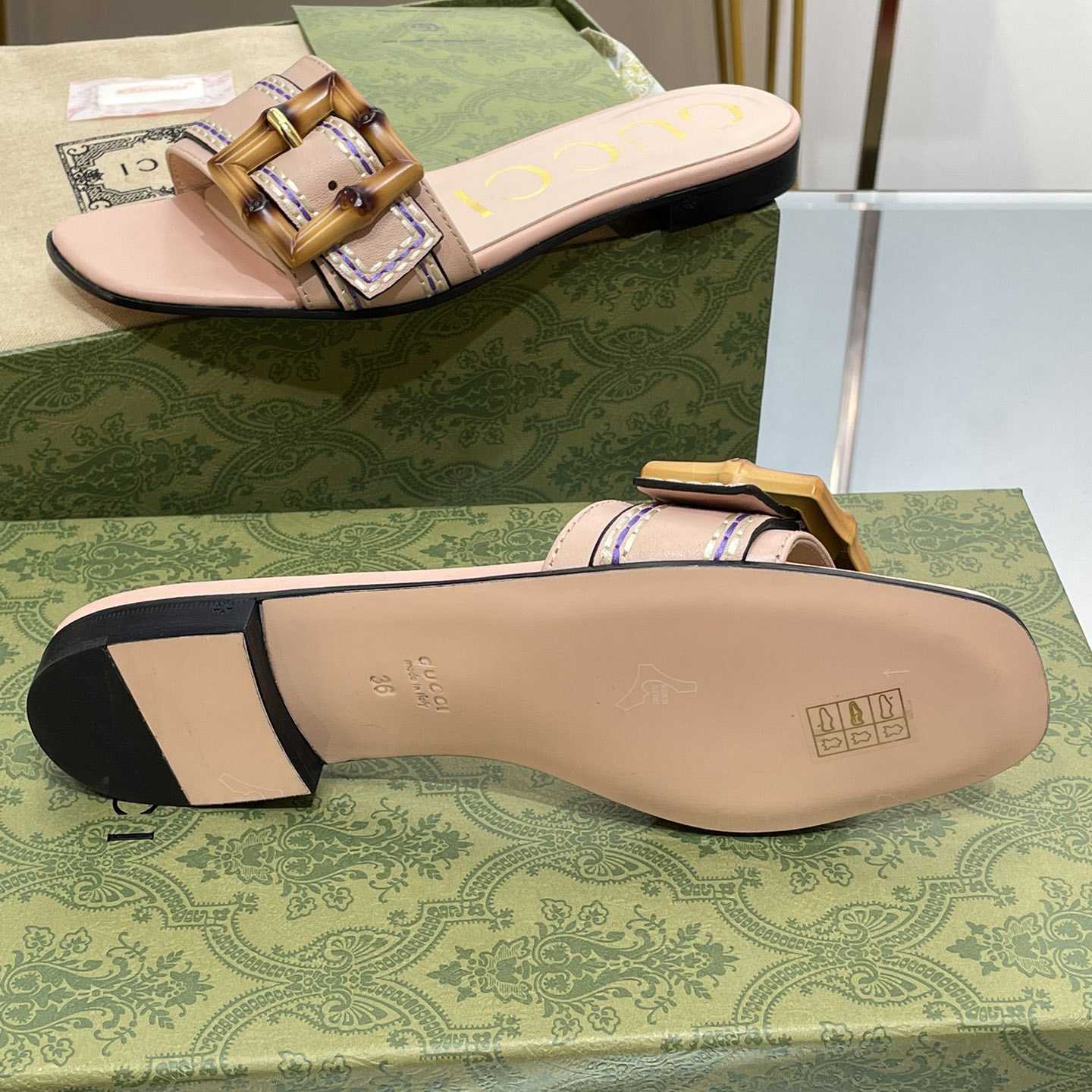 Gucci Women's Slide Sandal With Bamboo Buckle - DopestKickz