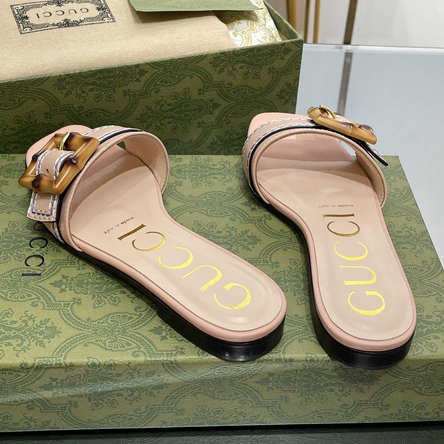 Gucci Women's Slide Sandal With Bamboo Buckle - DopestKickz