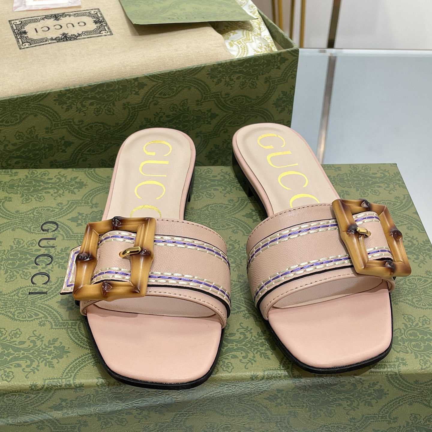 Gucci Women's Slide Sandal With Bamboo Buckle - DopestKickz