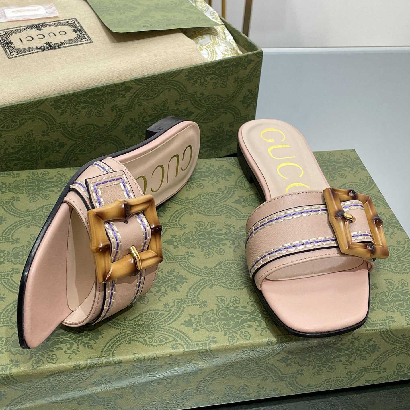 Gucci Women's Slide Sandal With Bamboo Buckle - DopestKickz
