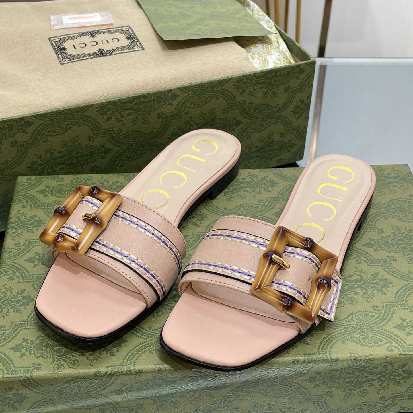 Gucci Women's Slide Sandal With Bamboo Buckle - DopestKickz