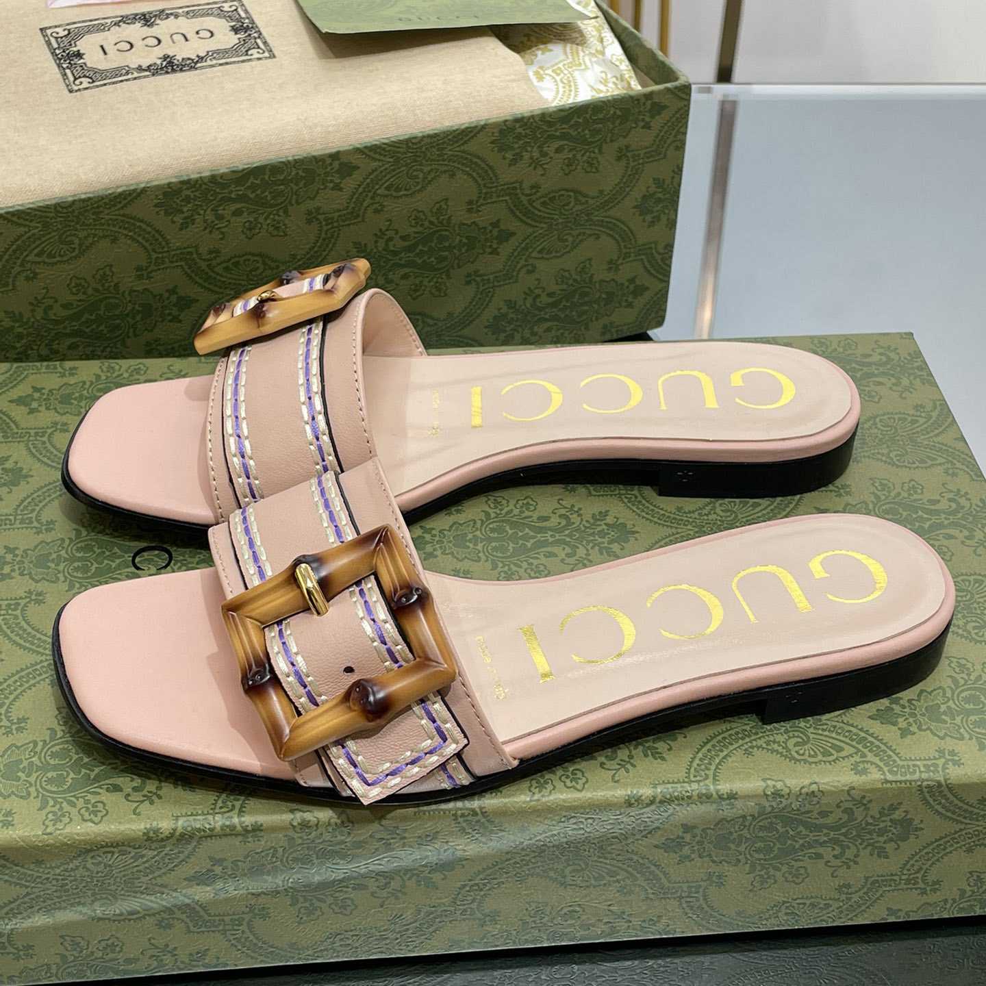 Gucci Women's Slide Sandal With Bamboo Buckle - DopestKickz