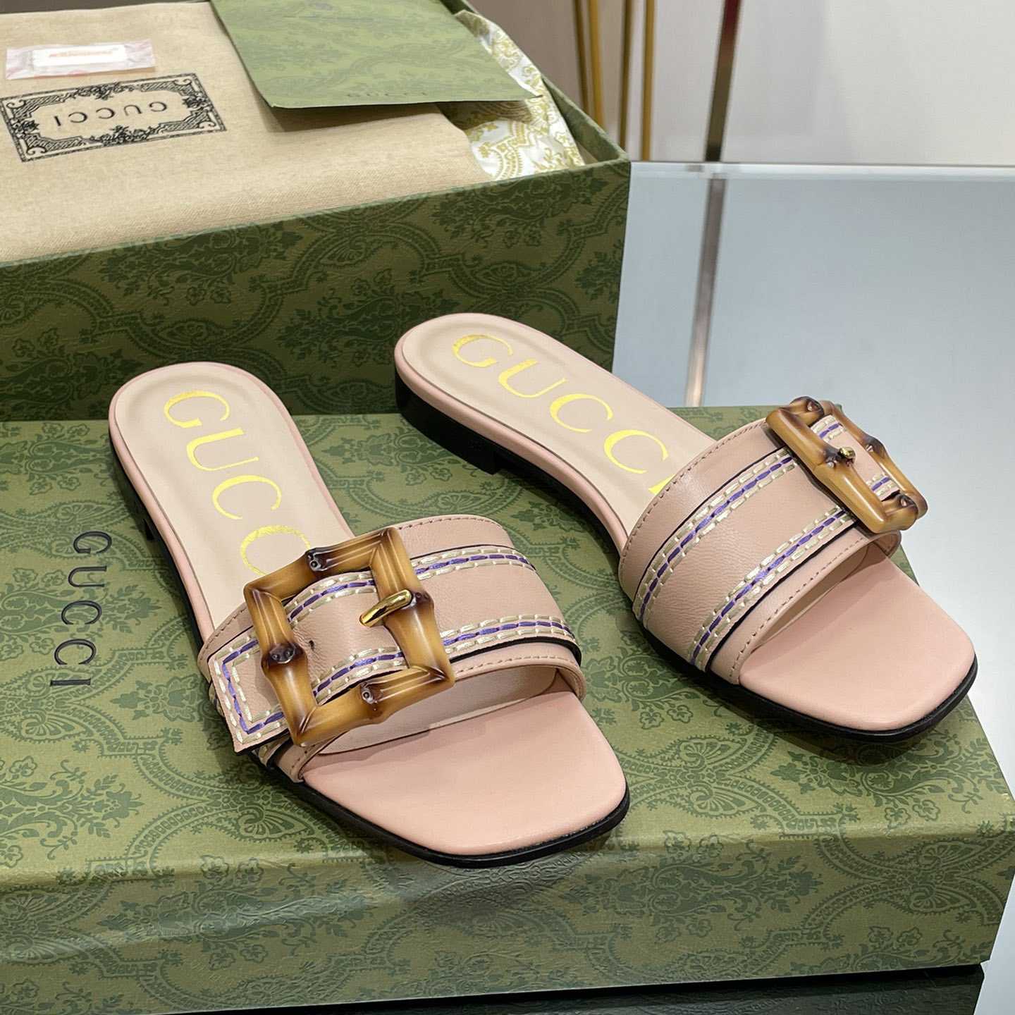 Gucci Women's Slide Sandal With Bamboo Buckle - DopestKickz