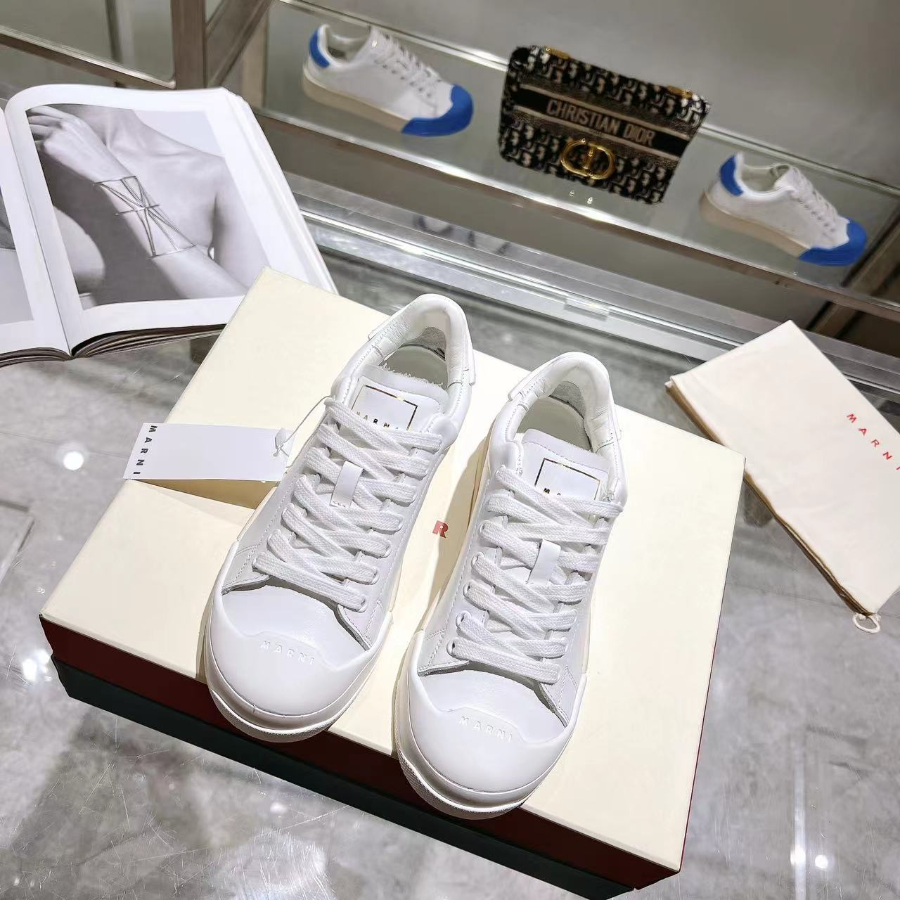 Marni Dada Bumper Sneaker In White Leather - DopestKickz