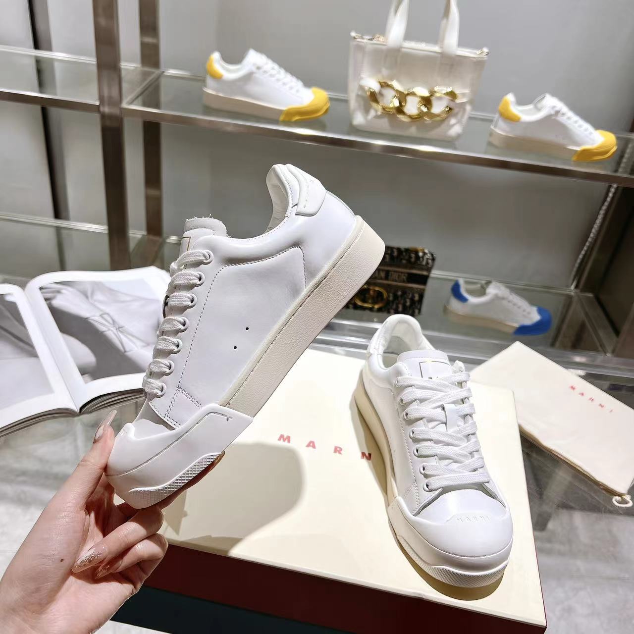 Marni Dada Bumper Sneaker In White Leather - DopestKickz