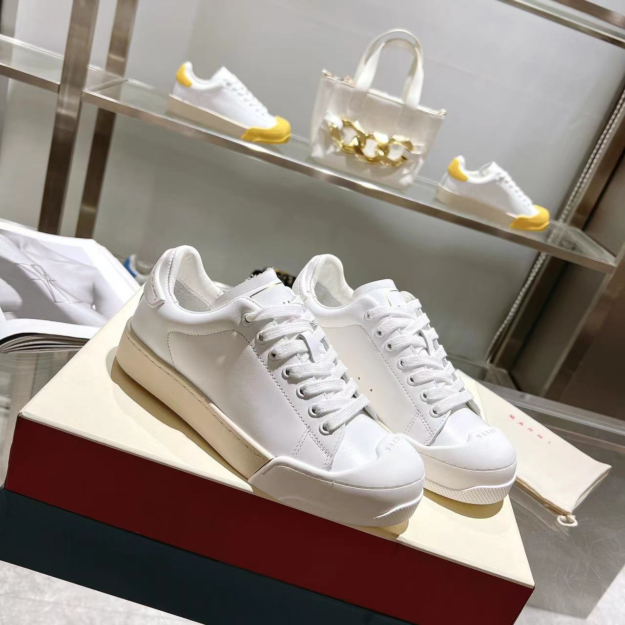 Marni Dada Bumper Sneaker In White Leather - DopestKickz