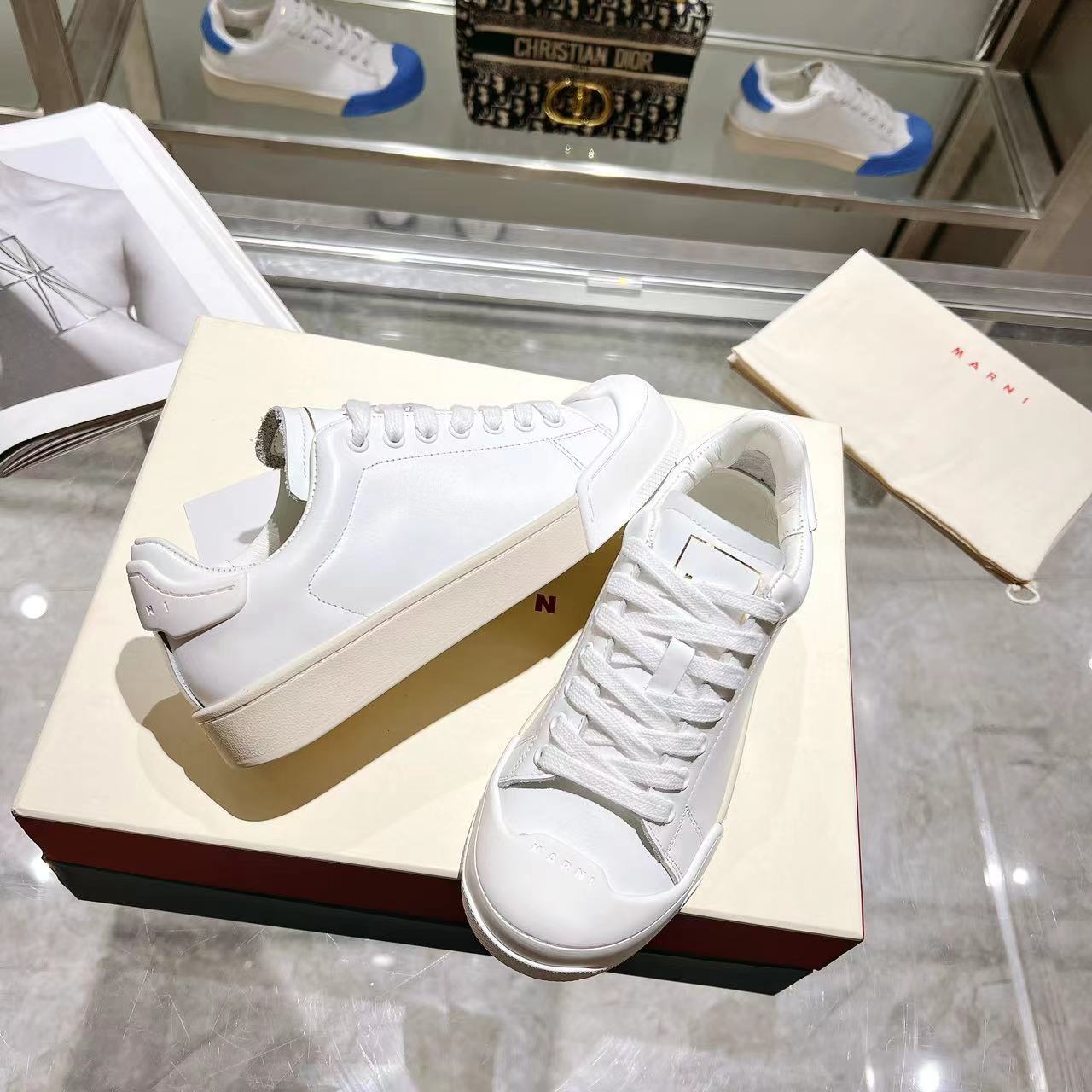 Marni Dada Bumper Sneaker In White Leather - DopestKickz