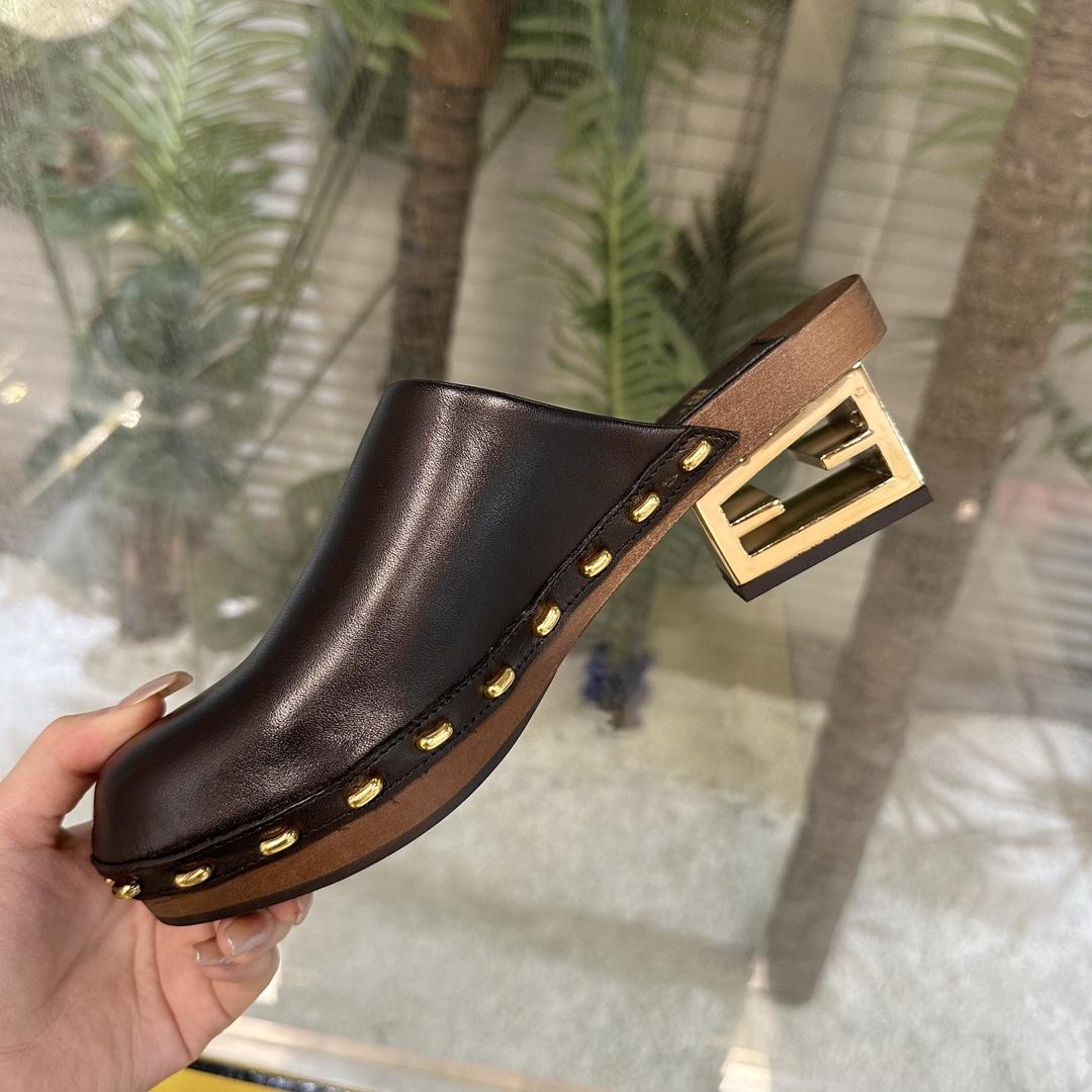 Fendi Baguette Show Black Leather Medium-heel Clogs - DopestKickz