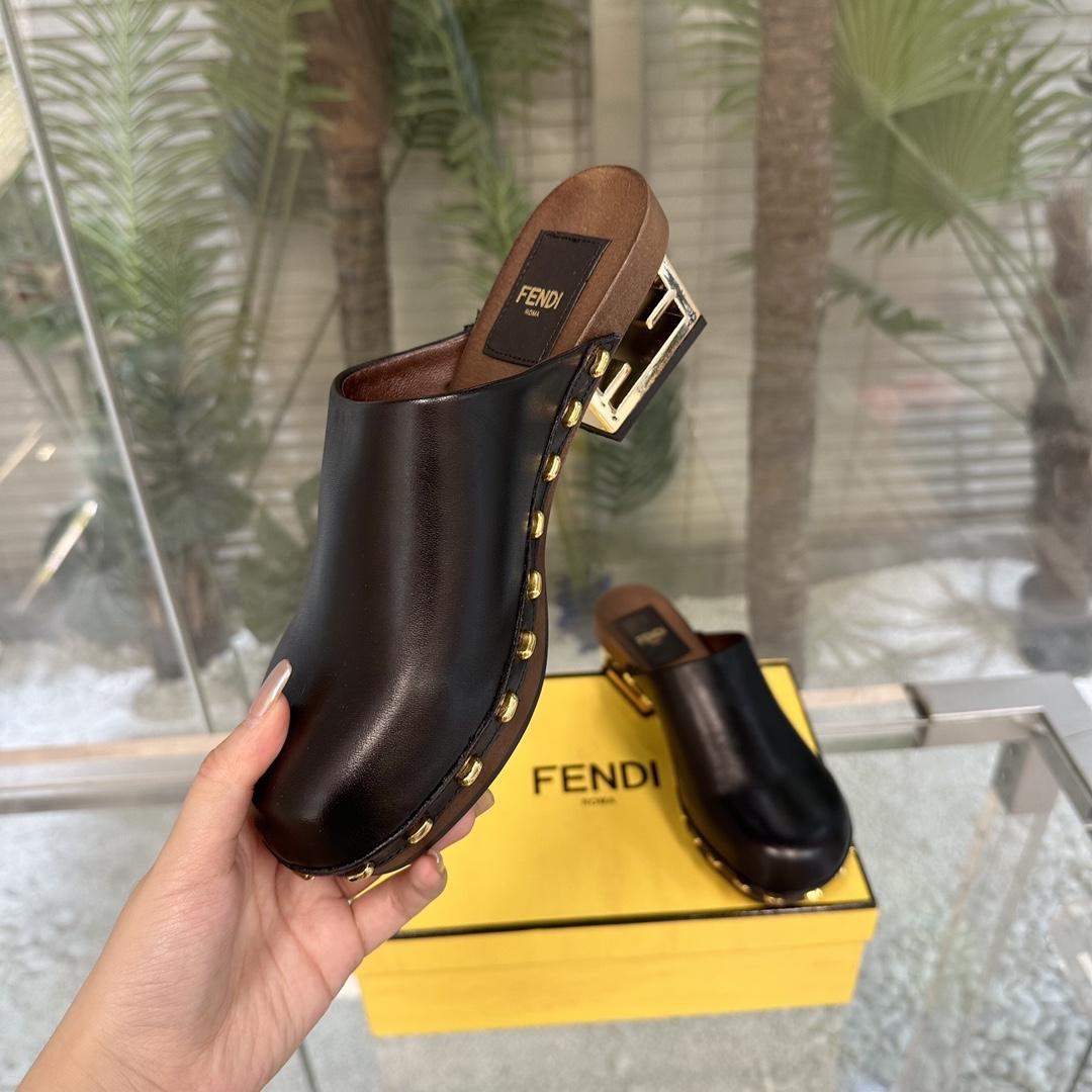 Fendi Baguette Show Black Leather Medium-heel Clogs - DopestKickz