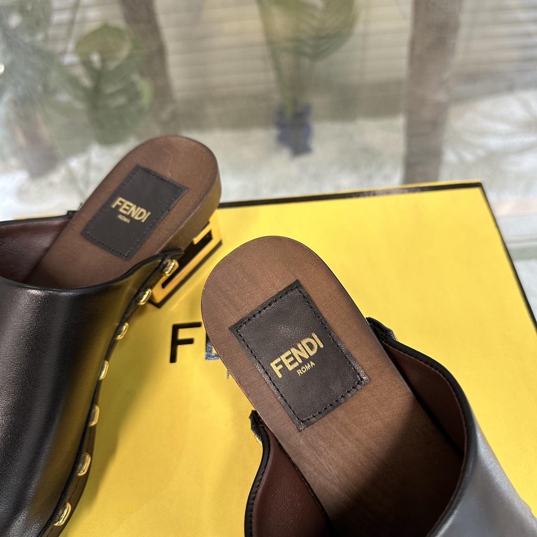 Fendi Baguette Show Black Leather Medium-heel Clogs - DopestKickz