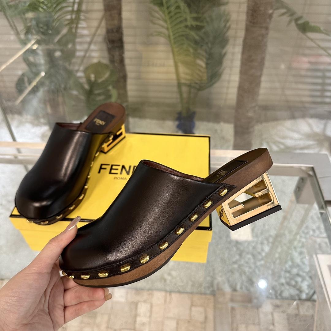 Fendi Baguette Show Black Leather Medium-heel Clogs - DopestKickz