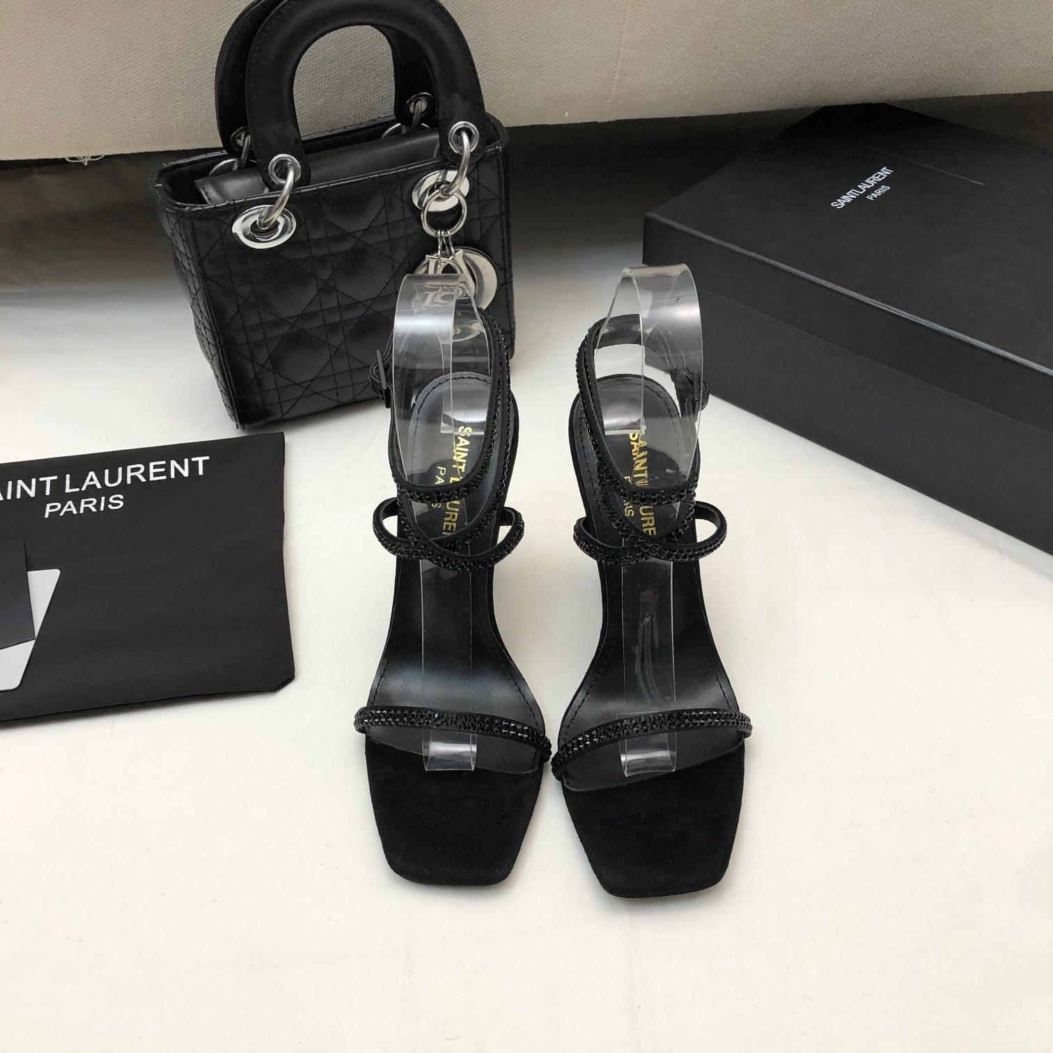 Saint Laurent Opyum Sandals In Crepe Satin And Rhinestones - DopestKickz