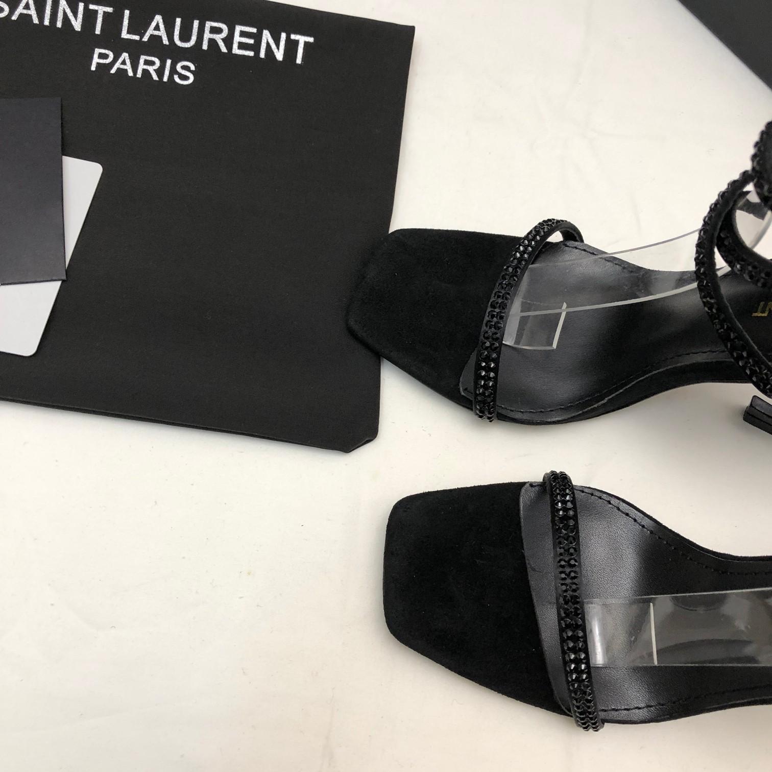 Saint Laurent Opyum Sandals In Crepe Satin And Rhinestones - DopestKickz