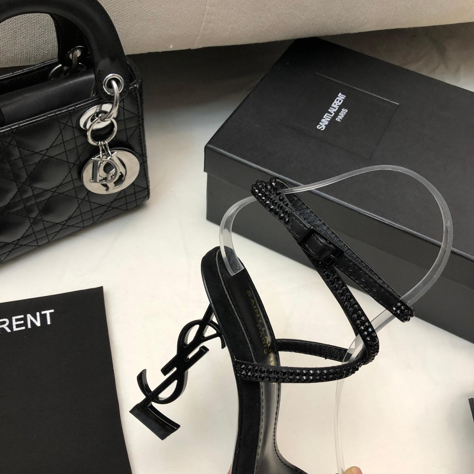 Saint Laurent Opyum Sandals In Crepe Satin And Rhinestones - DopestKickz