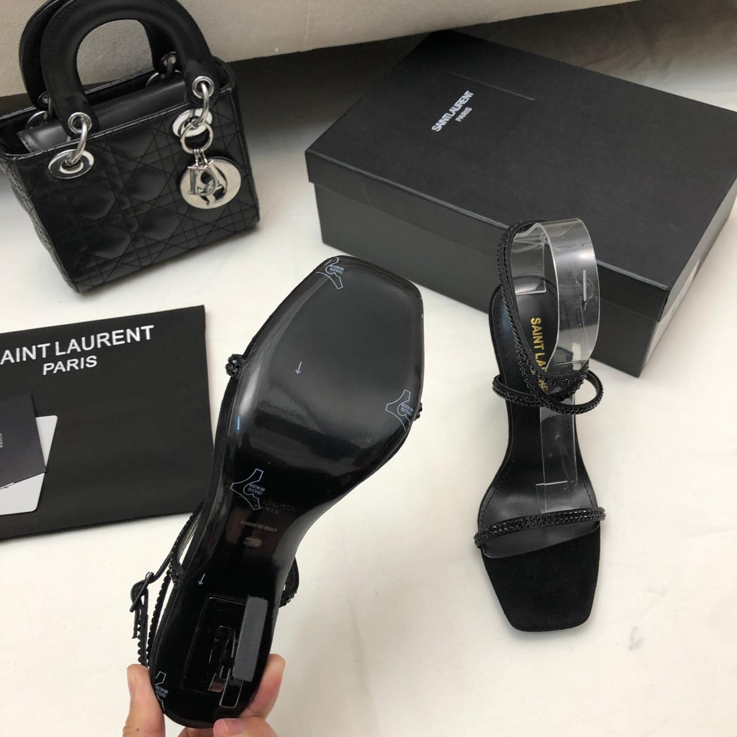 Saint Laurent Opyum Sandals In Crepe Satin And Rhinestones - DopestKickz