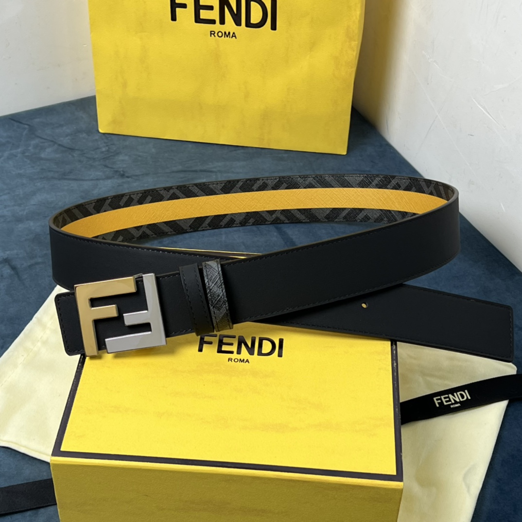 Fendi Reversible Black Leather Belt  - DopestKickz