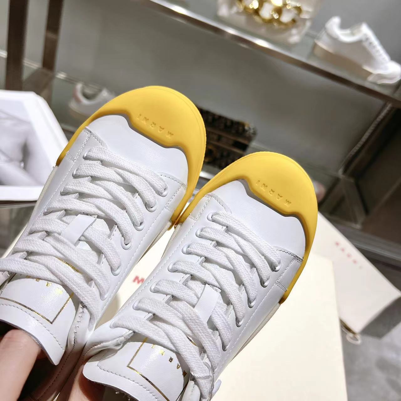 Marni Dada Bumper Sneaker In White And Yellow Leather - DopestKickz