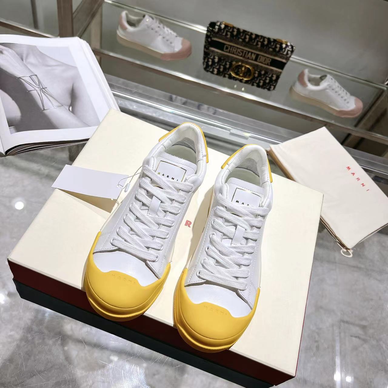 Marni Dada Bumper Sneaker In White And Yellow Leather - DopestKickz