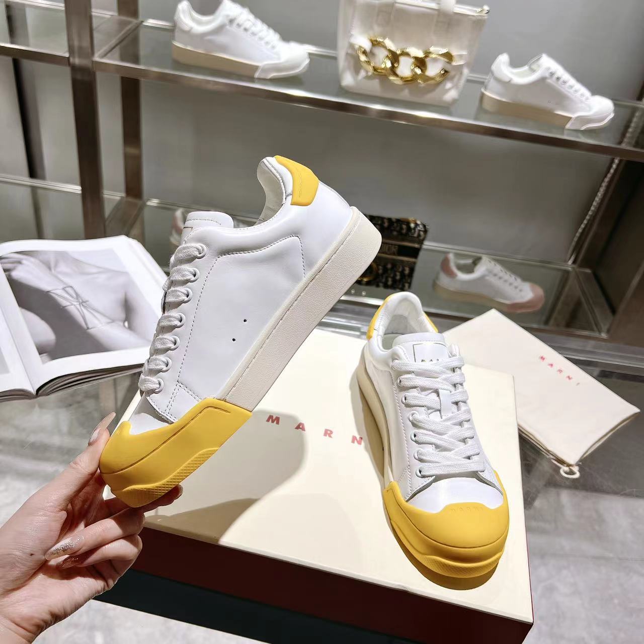 Marni Dada Bumper Sneaker In White And Yellow Leather - DopestKickz