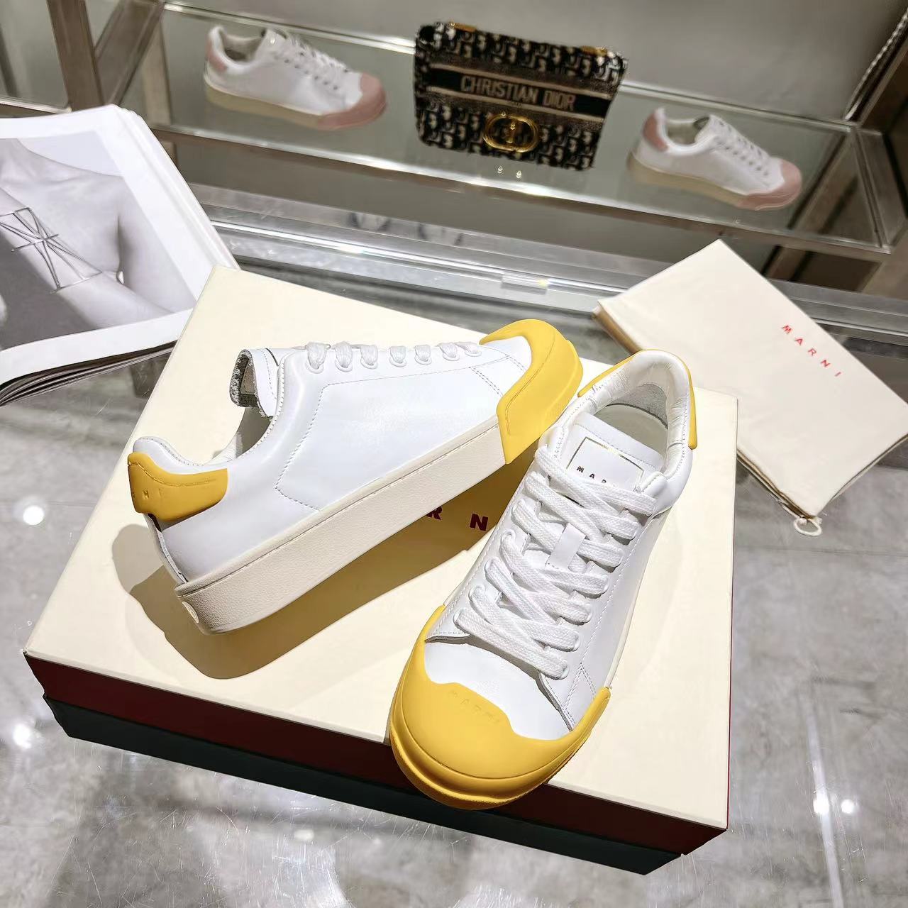 Marni Dada Bumper Sneaker In White And Yellow Leather - DopestKickz