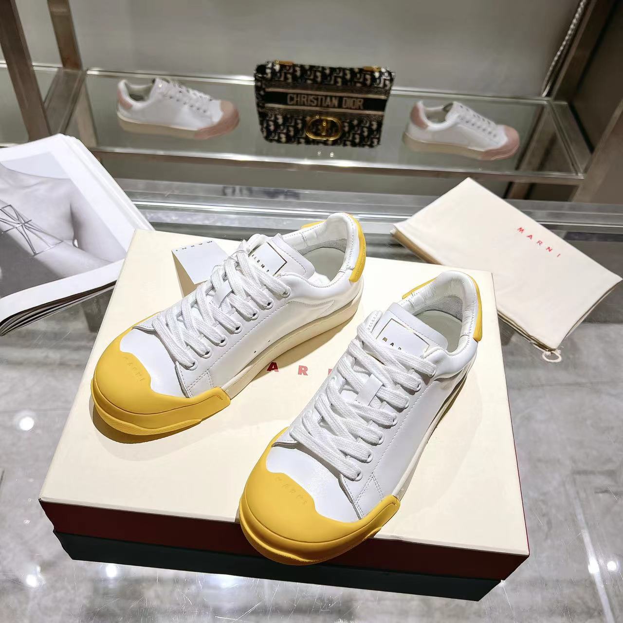 Marni Dada Bumper Sneaker In White And Yellow Leather - DopestKickz