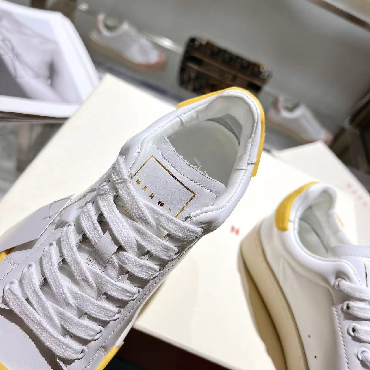 Marni Dada Bumper Sneaker In White And Yellow Leather - DopestKickz