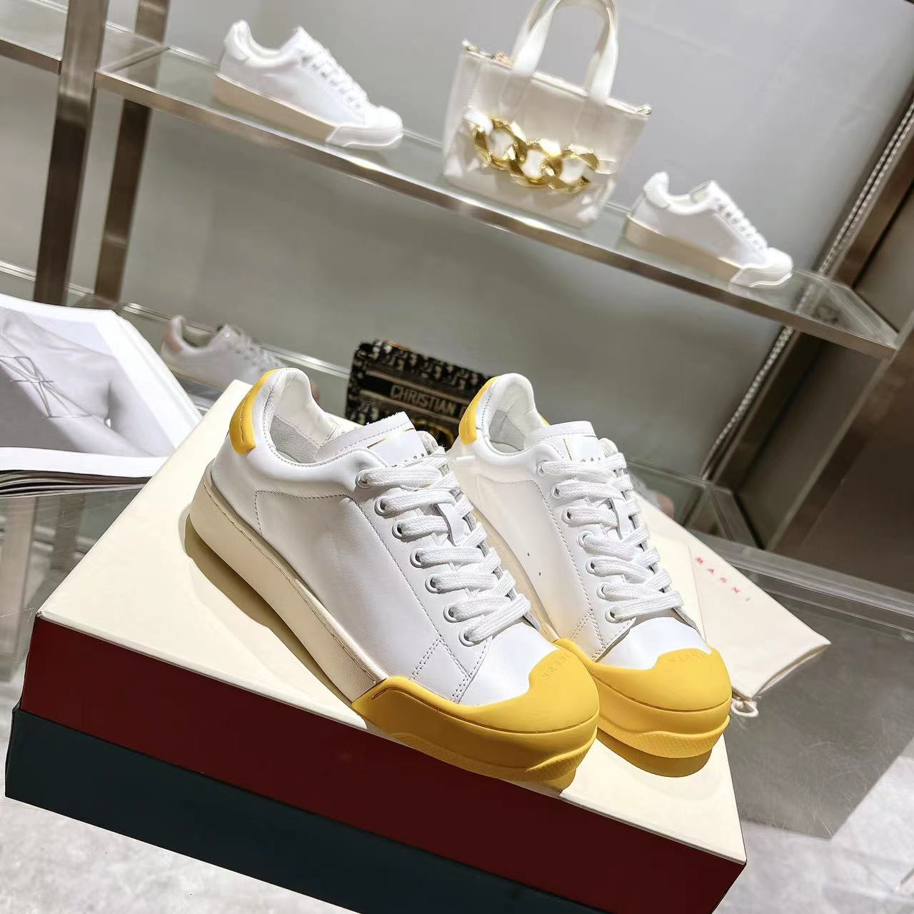 Marni Dada Bumper Sneaker In White And Yellow Leather - DopestKickz