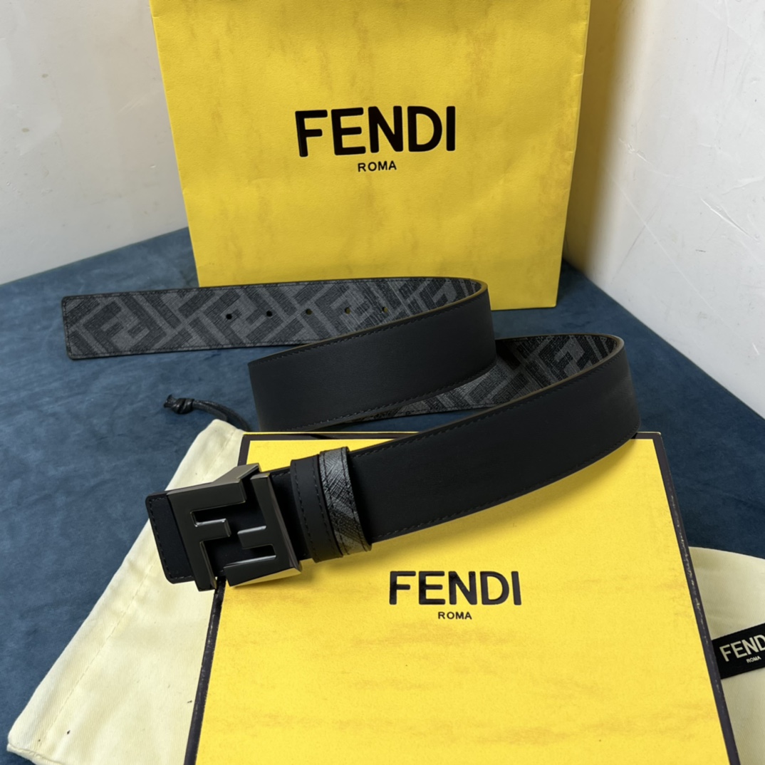 Fendi Reversible Black Leather Belt  - DopestKickz