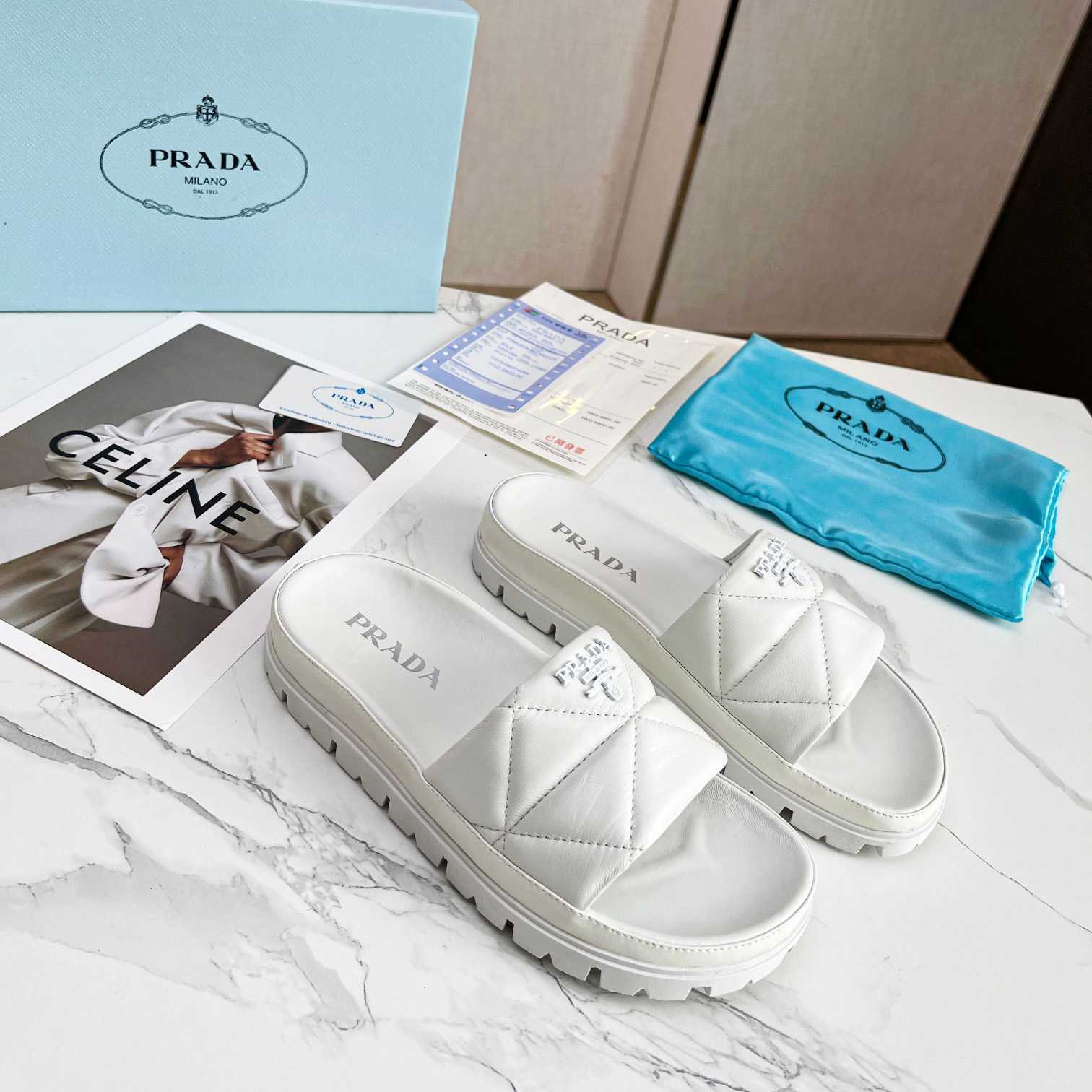 Prada Quilted Nappa Leather Slides - DopestKickz