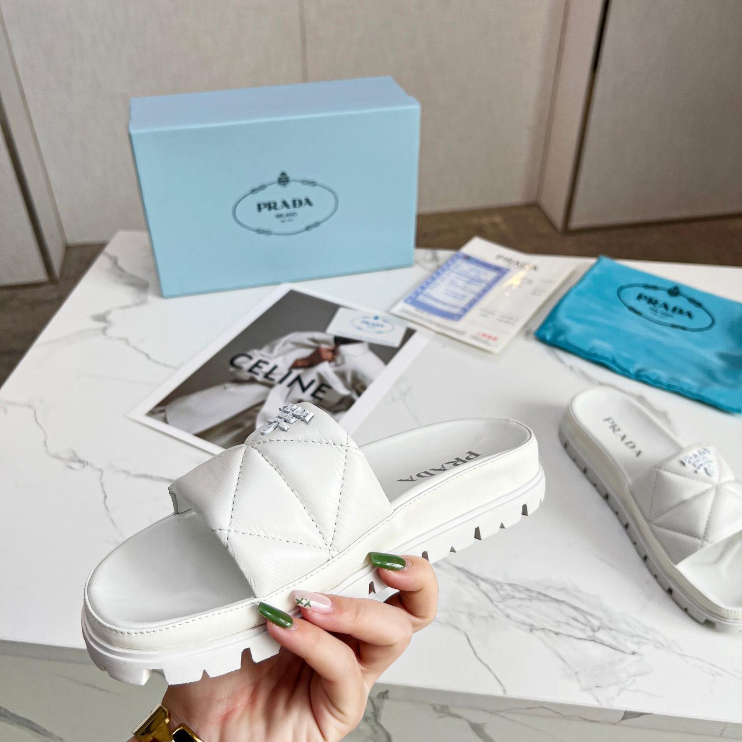 Prada Quilted Nappa Leather Slides - DopestKickz