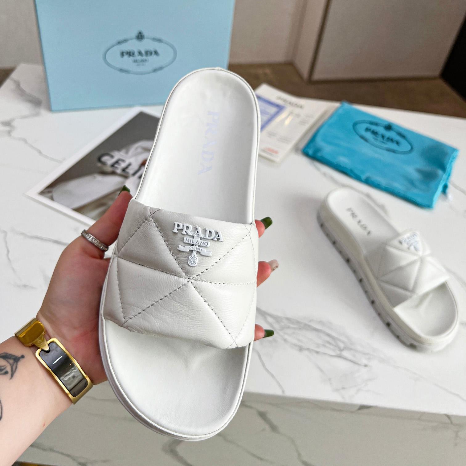 Prada Quilted Nappa Leather Slides - DopestKickz