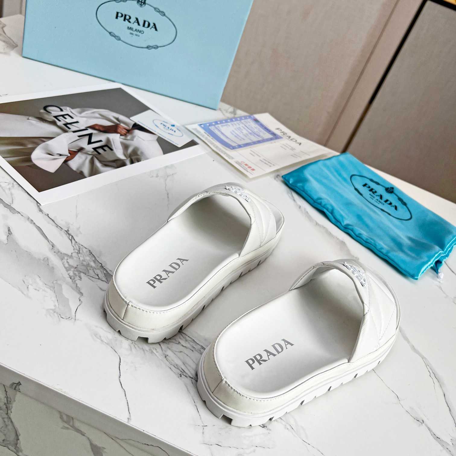 Prada Quilted Nappa Leather Slides - DopestKickz