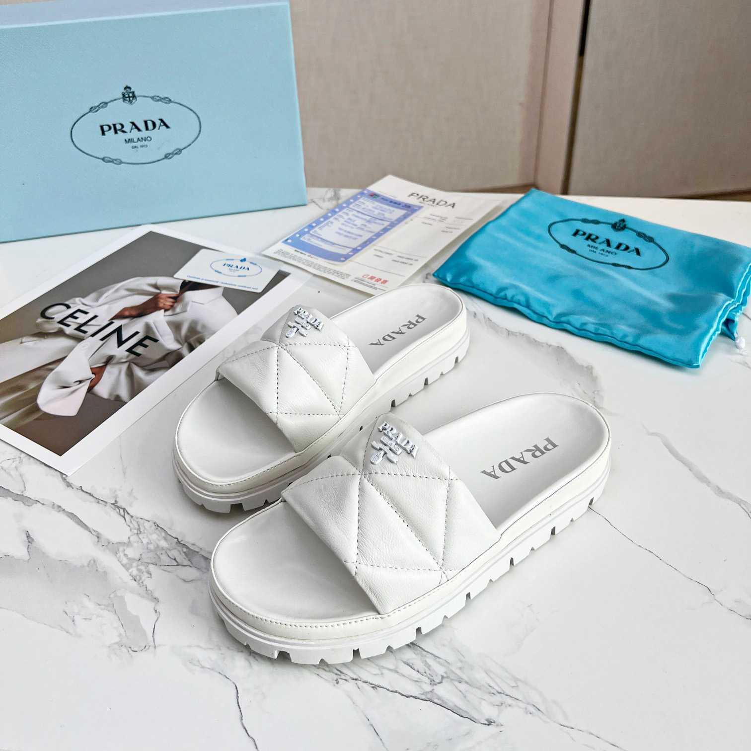 Prada Quilted Nappa Leather Slides - DopestKickz