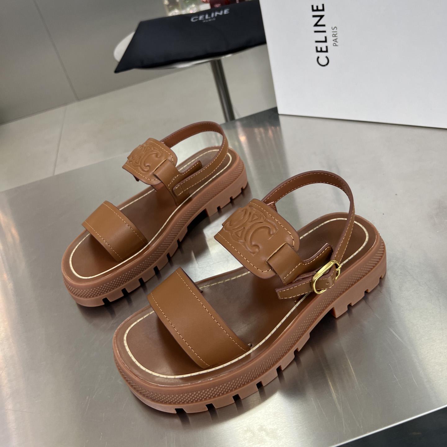 Celine Clea Triomphe Sandal In Vegetable - Tanned Calfskin - DopestKickz