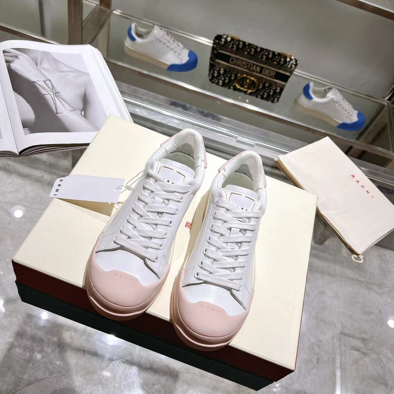 Marni Dada Bumper Sneaker In White And Pink Leather - DopestKickz