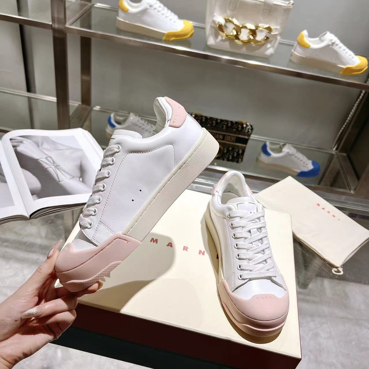 Marni Dada Bumper Sneaker In White And Pink Leather - DopestKickz
