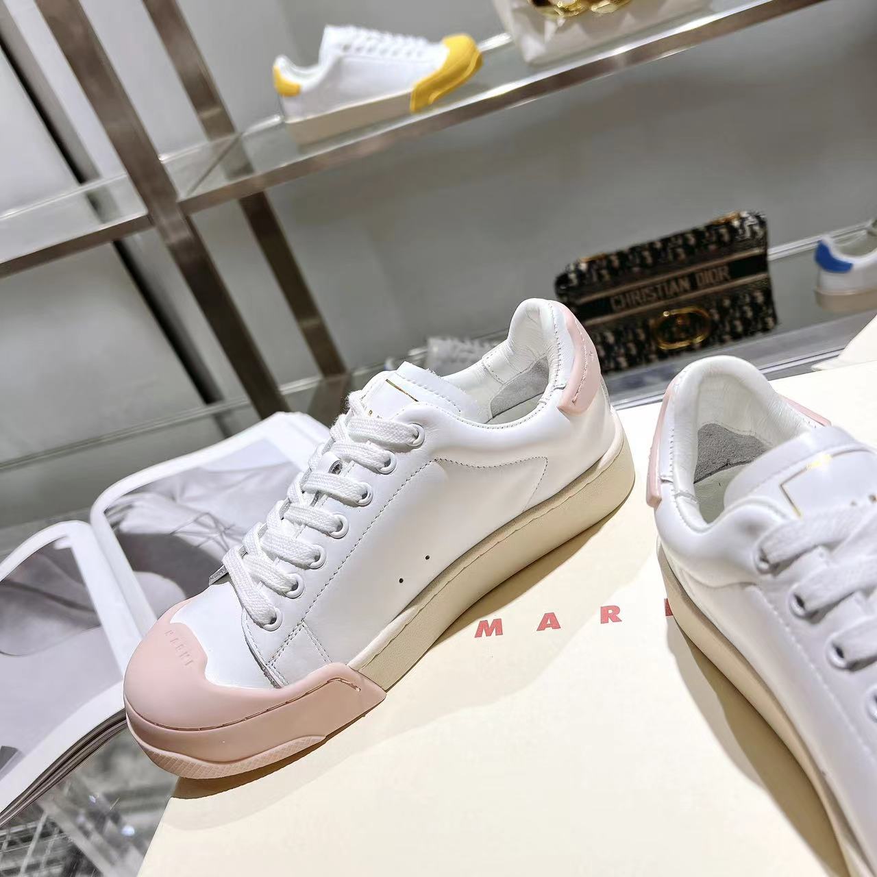 Marni Dada Bumper Sneaker In White And Pink Leather - DopestKickz