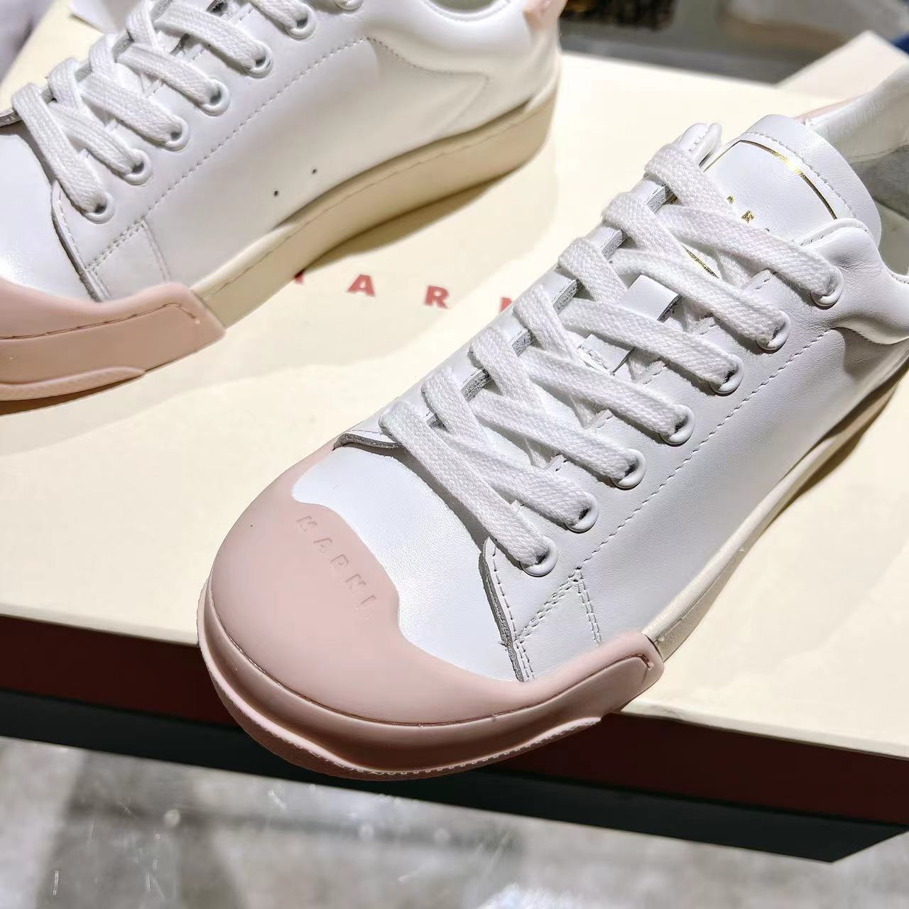 Marni Dada Bumper Sneaker In White And Pink Leather - DopestKickz