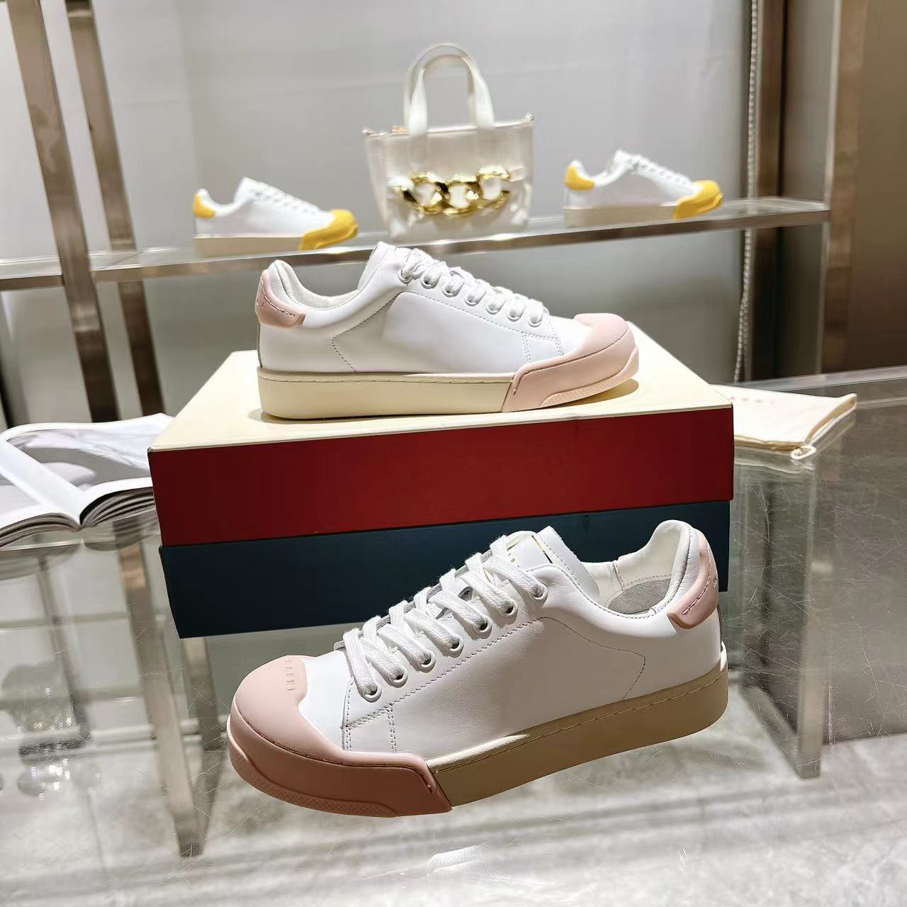 Marni Dada Bumper Sneaker In White And Pink Leather - DopestKickz
