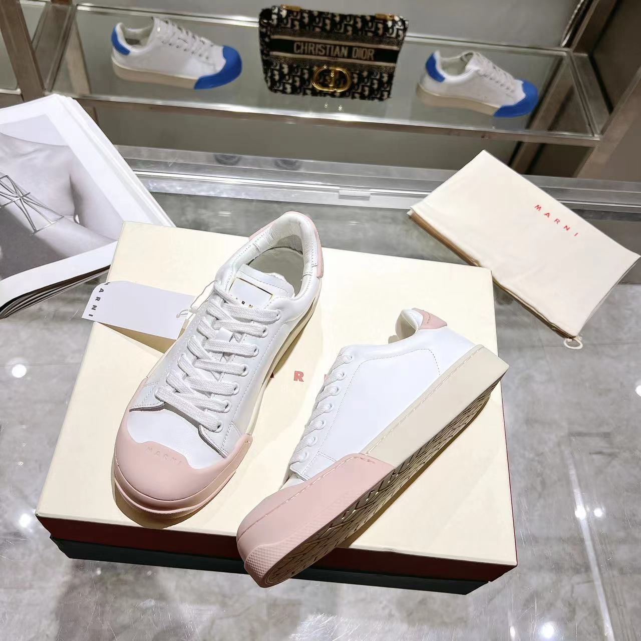 Marni Dada Bumper Sneaker In White And Pink Leather - DopestKickz
