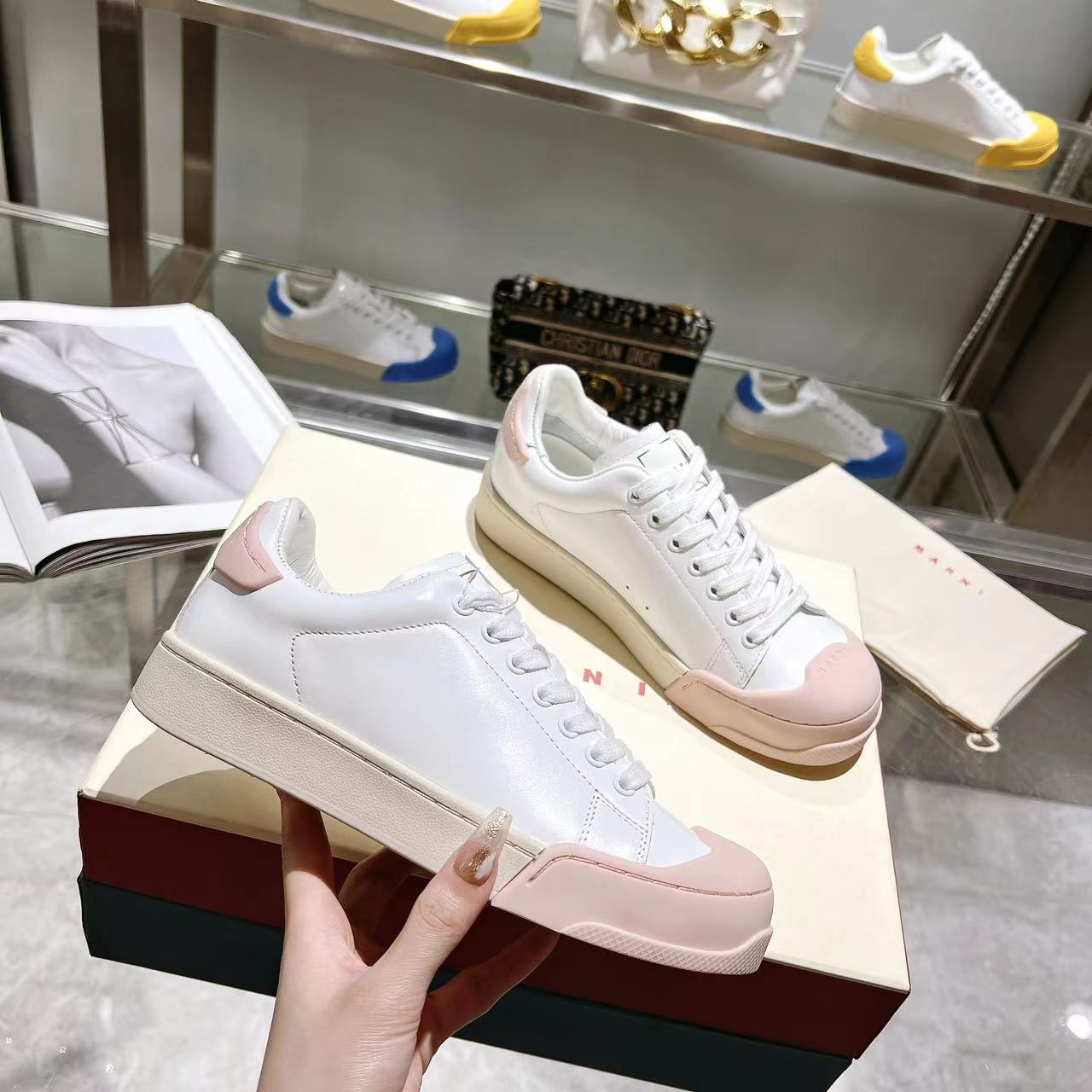 Marni Dada Bumper Sneaker In White And Pink Leather - DopestKickz