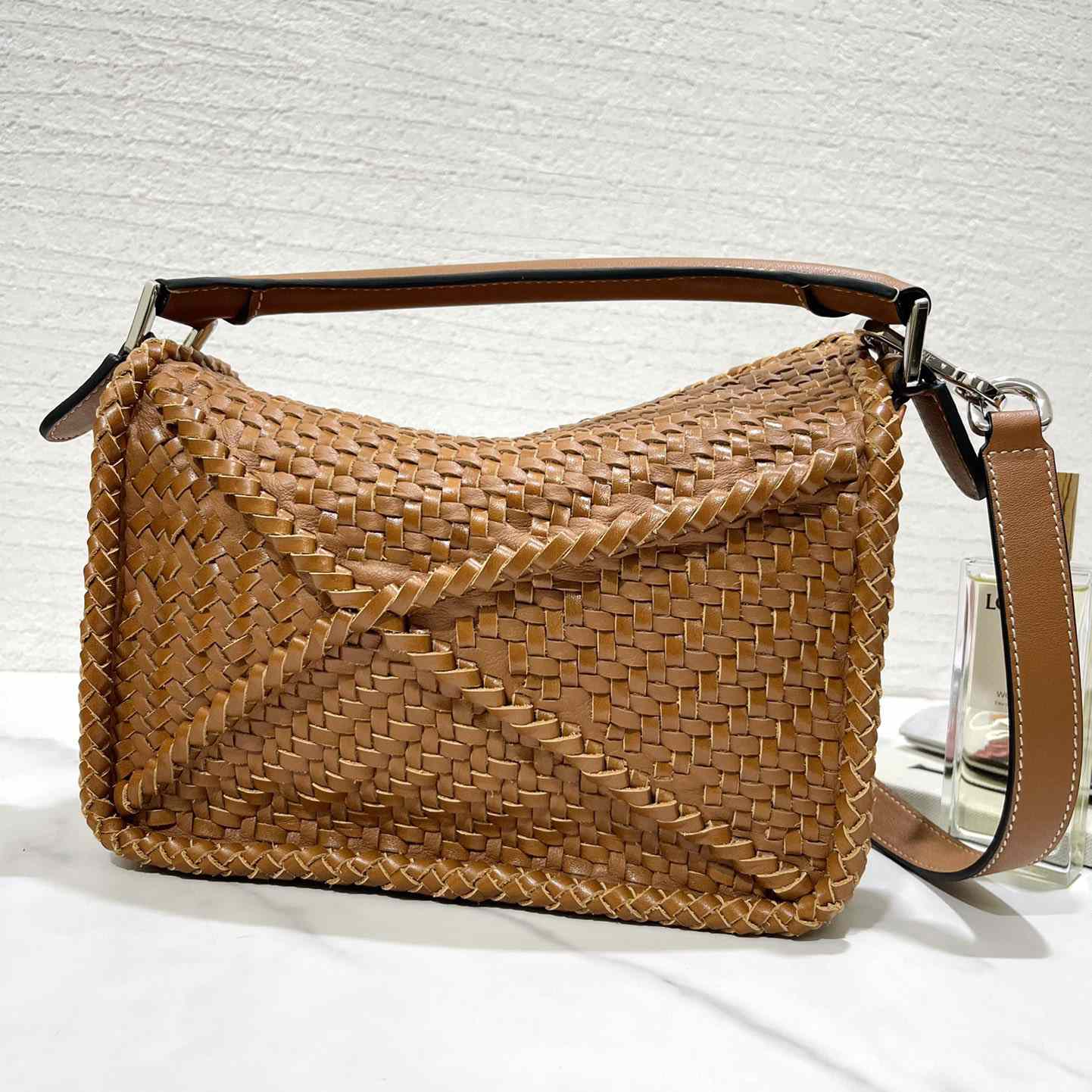 Loewe Women's Brown Puzzle Woven Small Bag(24*16.5*10cm) - DopestKickz