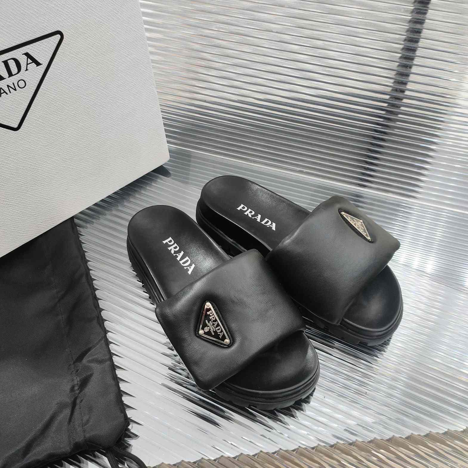 Prada Soft Padded Nappa Leather Slides - DopestKickz