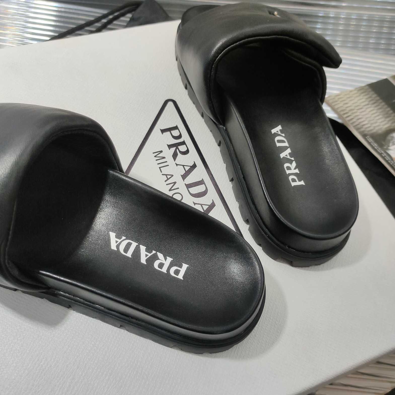 Prada Soft Padded Nappa Leather Slides - DopestKickz
