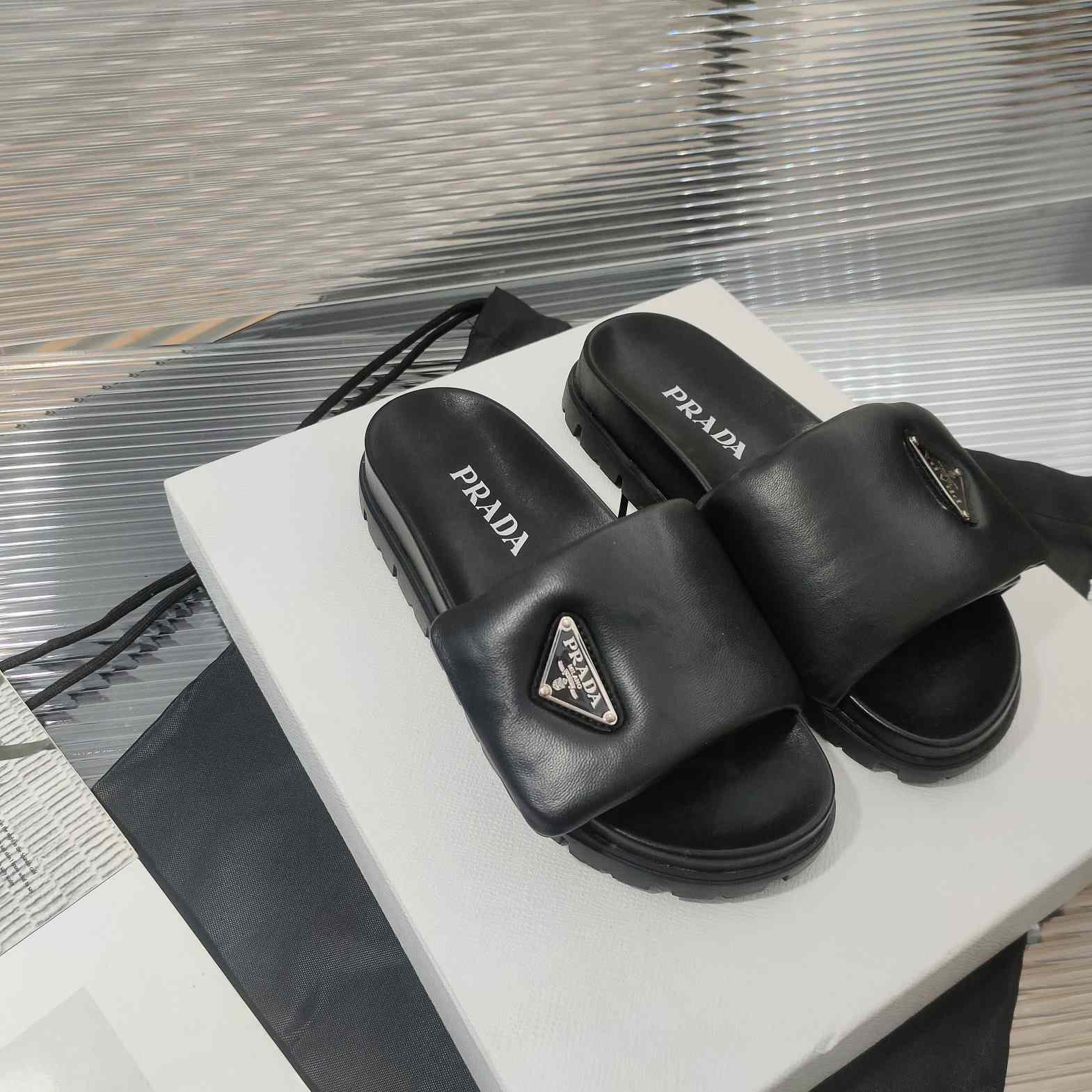 Prada Soft Padded Nappa Leather Slides - DopestKickz